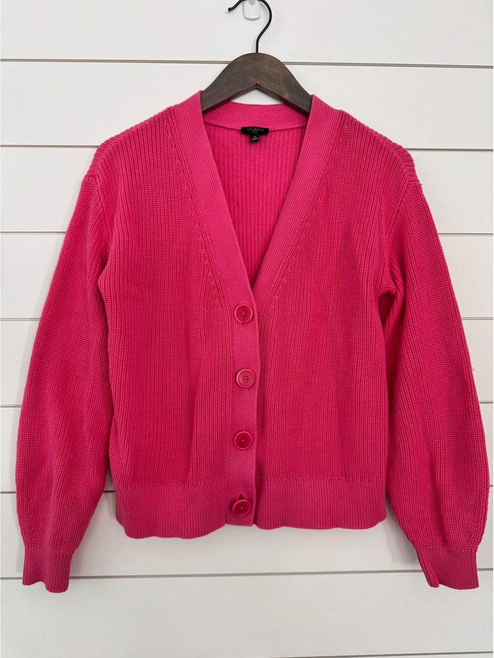 Talbots Petite Pink Ribbed Button-Up Cardigan Sweater SP